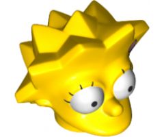 Minifigure, Head, Modified Simpsons Lisa Simpson - Bright Pink Bow Pattern