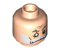 Minifigure, Head Beard White, Moustache, Gray Eyebrows, Cheek Lines, Scar over Right Missing Eye Pattern (Commander Wolffe) - Hollow Stud