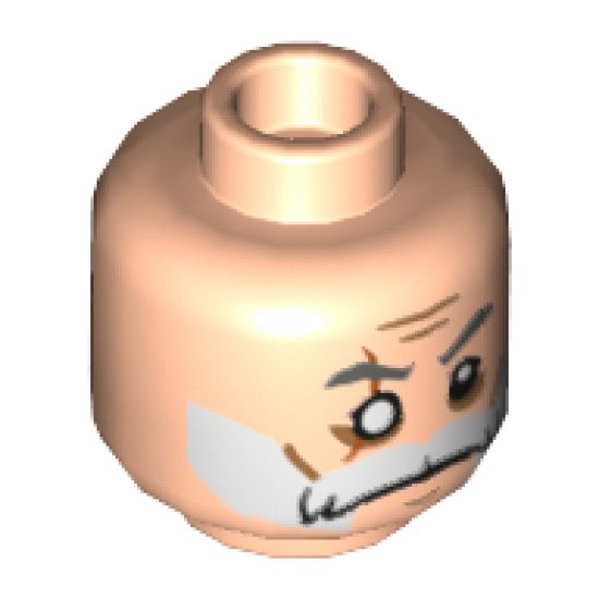 Minifigure, Head Beard White, Moustache, Gray Eyebrows, Cheek Lines, Scar over Right Missing Eye Pattern (Commander Wolffe) - Hollow Stud