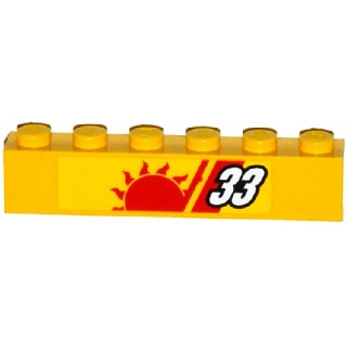 Brick 1 x 6 with White '33', Red Stripes and Sun Pattern Model Left Side (Sticker) - Set 60082