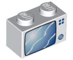 Brick 1 x 2 with Blue TV Screen Pattern