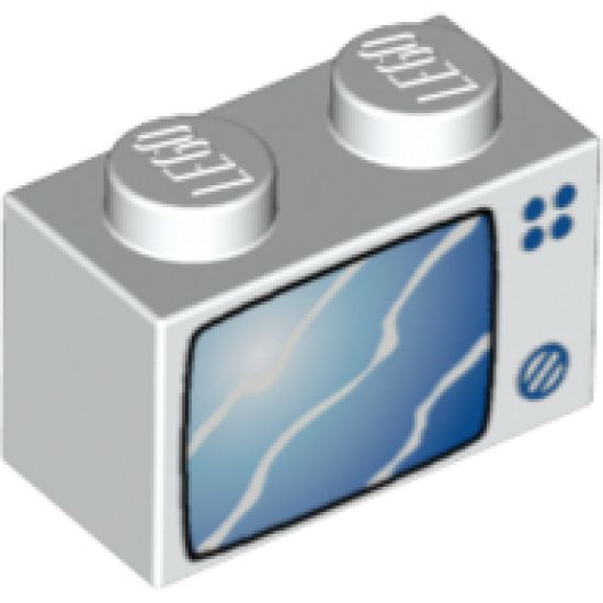 Brick 1 x 2 with Blue TV Screen Pattern