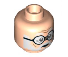 Minifigure, Head White Eyebrows and Beard, Round Black Glasses Pattern - Hollow Stud