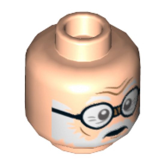 Minifigure, Head White Eyebrows and Beard, Round Black Glasses Pattern - Hollow Stud
