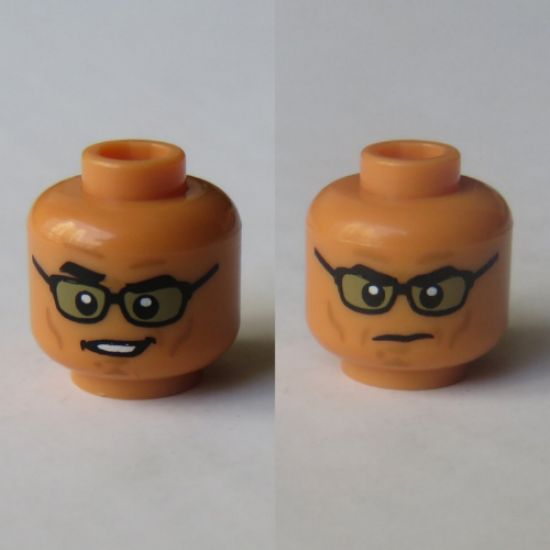 Minifigure, Head Dual Sided Male with Cheekbones and Sunglasses, Smile / Smirk Pattern (Ian Malcolm) - Hollow Stud