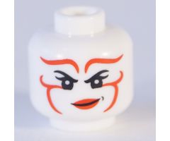 Minifigure, Head Dual Sided Female Red Ornamental Paint and Lips, Smile / Scowl Pattern - Hollow Stud