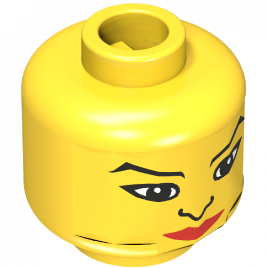 Minifigure, Head Female with Nose, Red Lips, and Large Eyes Pattern - Blocked Open Stud