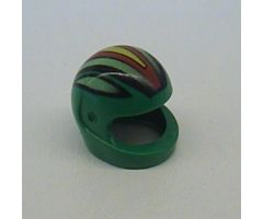 Minifigure, Headgear Helmet Motorcycle (Standard) with Racing Stripes, Black/Lime/Red/Yellow Pattern