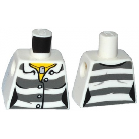 Torso Town Prisoner Female, Dark Bluish Gray Stripes, Buttons and ID Tag Pattern
