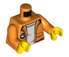 Torso Jacket with Pockets over White Sweater, Arctic Explorer Logo on Reverse Pattern / Orange Arms / Yellow Hands