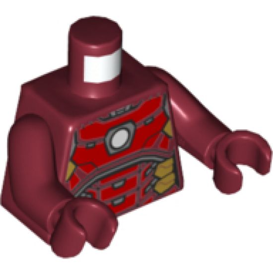 Torso Armor, White Circle Arc Reactor, Silver and Gold Trim Pattern / Dark Red Arms / Dark Red Hands