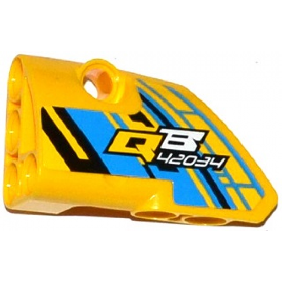 Technic, Panel Fairing # 1 Small Smooth Short, Side A with 'QB 42034' on Blue, Yellow and Black Background Pattern (Sticker) - Set 42034