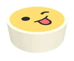 Tile, Round 1 x 1 with Emoji, Bright Light Yellow Face, Wink, and Tongue Sticking Out Pattern