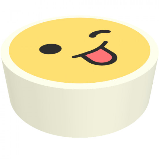 Tile, Round 1 x 1 with Emoji, Bright Light Yellow Face, Wink, and Tongue Sticking Out Pattern