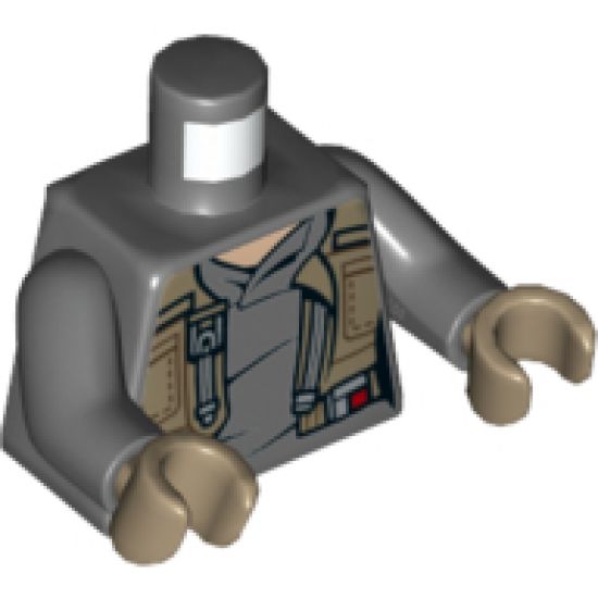 Torso SW Female Shirt with Dark Tan Vest with Pockets Pattern (Jyn Erso) / Dark Bluish Gray Arms / Dark Tan Hands