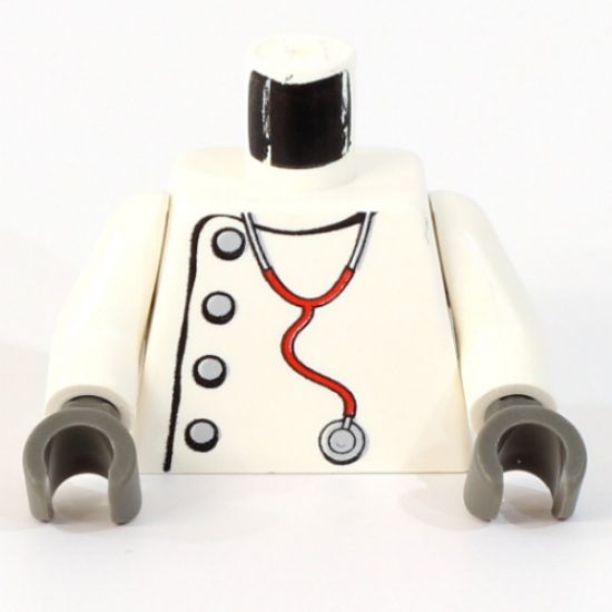 Torso Studios Lab Coat, Gray Buttons, Stethoscope Pattern (Mad Scientist) / White Arms / Dark Gray Hands