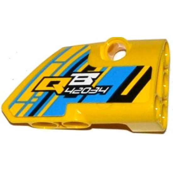 Technic, Panel Fairing # 2 Small Smooth Short, Side B with 'QB 42034' on Blue, Yellow and Black Background Pattern (Sticker) - Set 42034