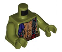 Torso Turtle Shell with Dark Brown Belt, Black Straps and Purple Bandana Pattern / Olive Green Arms / Olive Green Hands