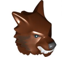Minifigure, Head, Modified Werewolf with Black Nose, White Teeth and Fangs and Dark Brown Fur Pattern