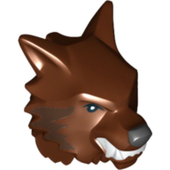 Minifigure, Head, Modified Werewolf with Black Nose, White Teeth and Fangs and Dark Brown Fur Pattern