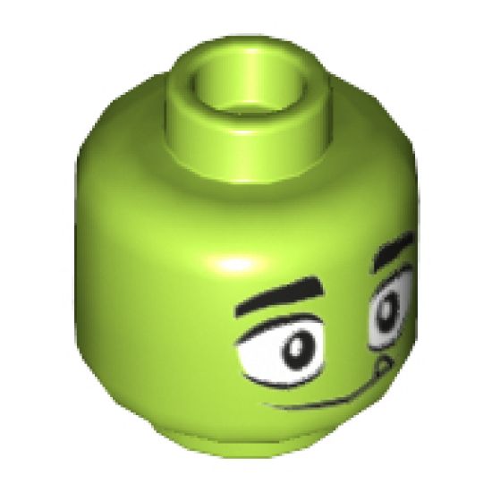 Minifigure, Head Dual Sided Wide Eyes and Single Tooth, Happy / Grumpy Pattern (Beast Boy) - Hollow Stud