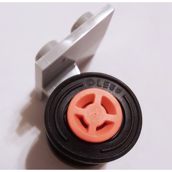 Aircraft Plate, Modified 2 x 2 Thin with Dual Wheels Holder - Split Pins with Coral Wheels with Slot and Black Tires (4870 / 34337 / 59895)