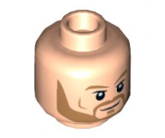 Minifigure, Head Dual Sided Light Brown Eyebrows and Beard, Smile / Angry Pattern - Hollow Stud