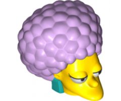 Minifigure, Head, Modified Simpsons Patty with Dark Turquoise Earrings and Lavender Hair Pattern