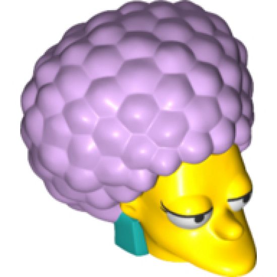 Minifigure, Head, Modified Simpsons Patty with Dark Turquoise Earrings and Lavender Hair Pattern