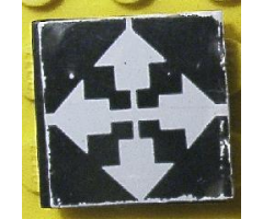 Tile 2 x 2 with White Arrows Up, Left, Right, Down Pointing Outwards on Black Background Pattern (Sticker) - Set 8094