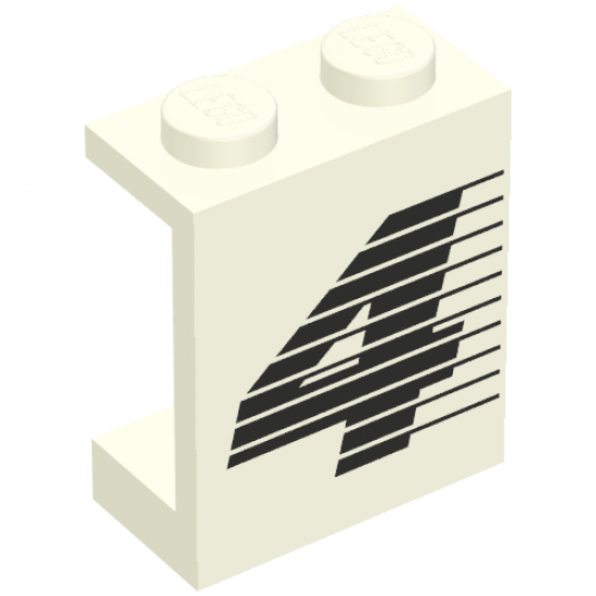 Panel 1 x 2 x 2 - Solid Studs with Black Number 4 and Lines Pattern