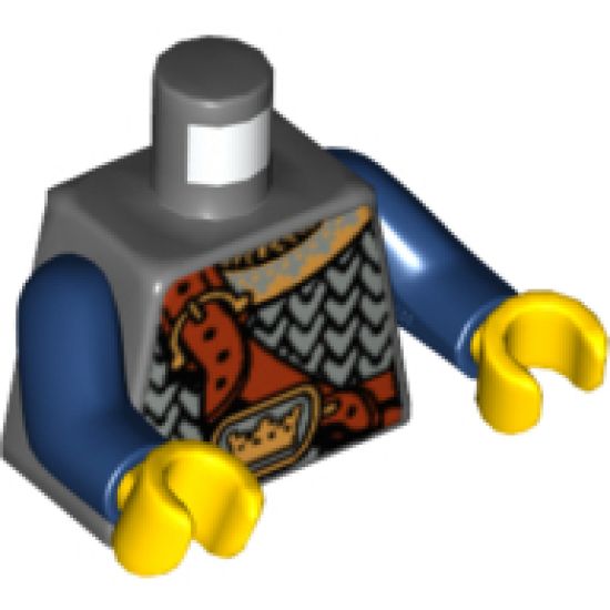 Torso Castle Fantasy Era Scale Mail, Crown on Buckle, Chest Strap Pattern / Dark Blue Arms / Yellow Hands