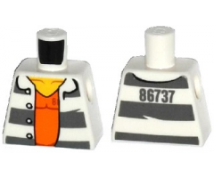 Torso Town Prisoner Number 86737, Dark Bluish Gray Stripes, Orange Shirt Pattern
