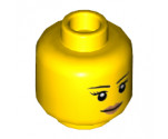 Minifigure, Head Female with Black Thin Eyebrows, Eyelashes, White Pupils and Peach Lips Smile Pattern - Hollow Stud