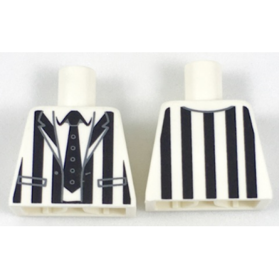 Torso Suit Jacket with Black Vertical Stripes Thick and Black Tie Pattern