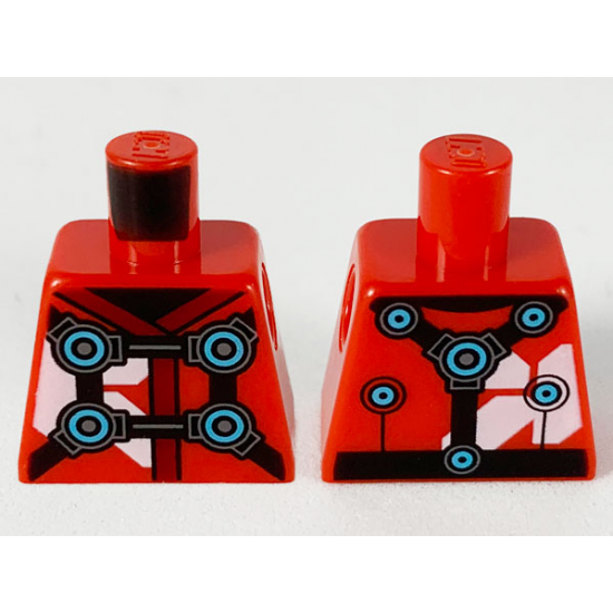 Torso Tunic, Dark Red Hems, Black Straps and Medium Azure Circles Pattern