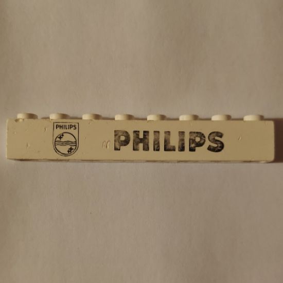 Brick 1 x 8 with Black 'PHILIPS' Logo and Text Pattern