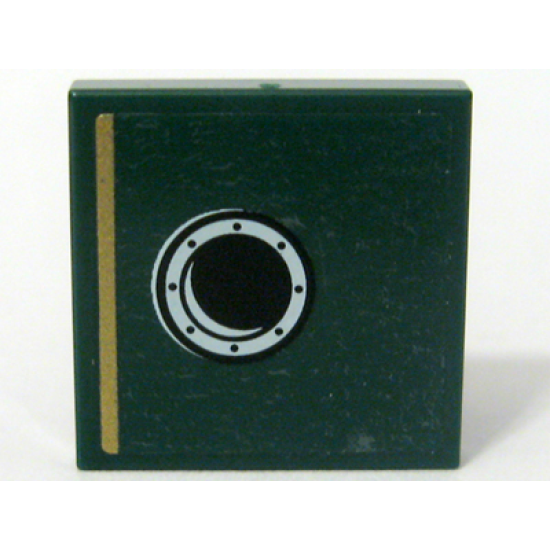 Tile 2 x 2 with Gold Stripe and Porthole Pattern Model Right Side, Left Panel (Sticker) - Set 10194