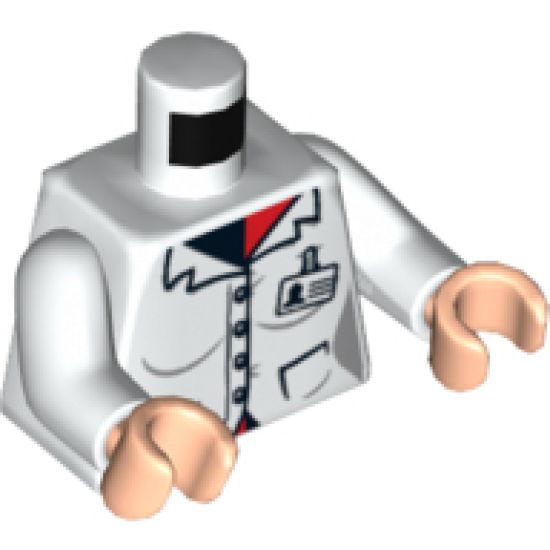 Torso Batman Female Lab Coat with 4 Buttons and ID Badge Pattern / White Arms / Light Nougat Hands