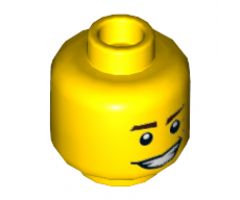 Minifigure, Head Dark Brown Eyebrows, Crooked Smile and Laugh Lines Pattern - Hollow Stud