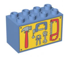 Duplo, Brick 2 x 4 x 2 with Tools on Yellow Background Pattern
