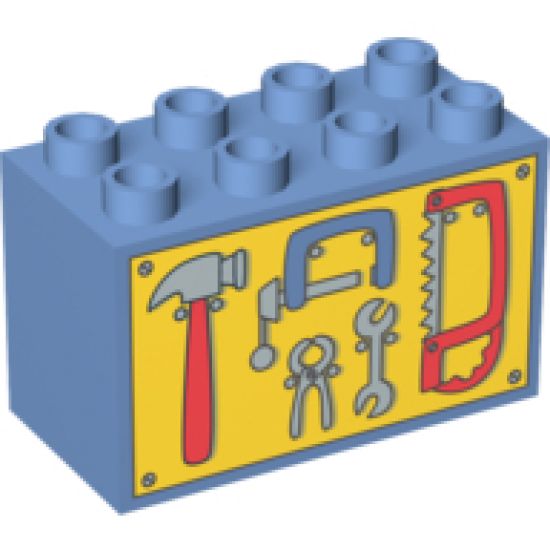 Duplo, Brick 2 x 4 x 2 with Tools on Yellow Background Pattern