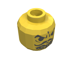Minifigure, Head Moustache Curly Thin, Goatee, Furrowed Brow Pattern - Blocked Open Stud