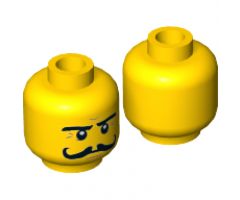 Minifigure, Head Moustache Curly Long, Stern Eyebrows, White Pupils Pattern - Hollow Stud