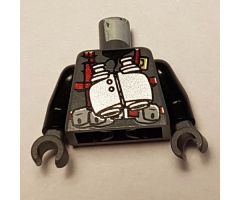 Torso Dino Vest with Red Harness and Silver Binoculars Pattern / Black Arms / Dark Bluish Gray Hands