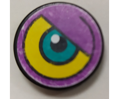 Tile, Round 2 x 2 with Purple/Yellow Background and Dark Turquoise Eye Pattern Model Right Side (Sticker) - Set 8245