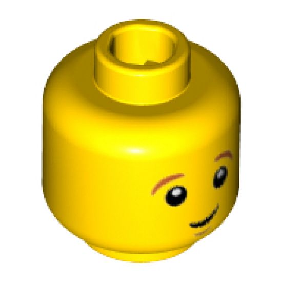 Minifigure, Head Dark Orange Eyebrows, White Pupils, Crooked Smile and Chin Dimple Pattern - Hollow Stud