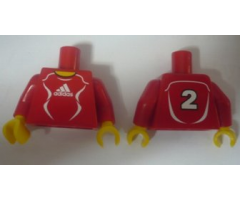 Torso Soccer Adidas Logo, Red and White No. 2 Pattern (Stickers) / Red Arms / Yellow Hands
