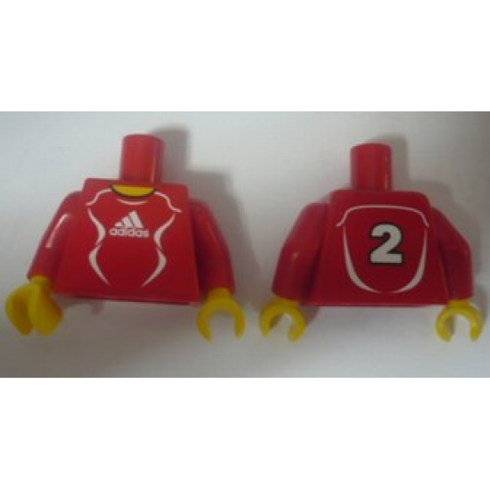 Torso Soccer Adidas Logo, Red and White No. 2 Pattern (Stickers) / Red Arms / Yellow Hands