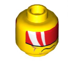 Minifigure, Head Dual Sided Red Visor with 2 White Bands, Cheek Lines, Mouth Closed / Clenched Teeth Pattern - Hollow Stud